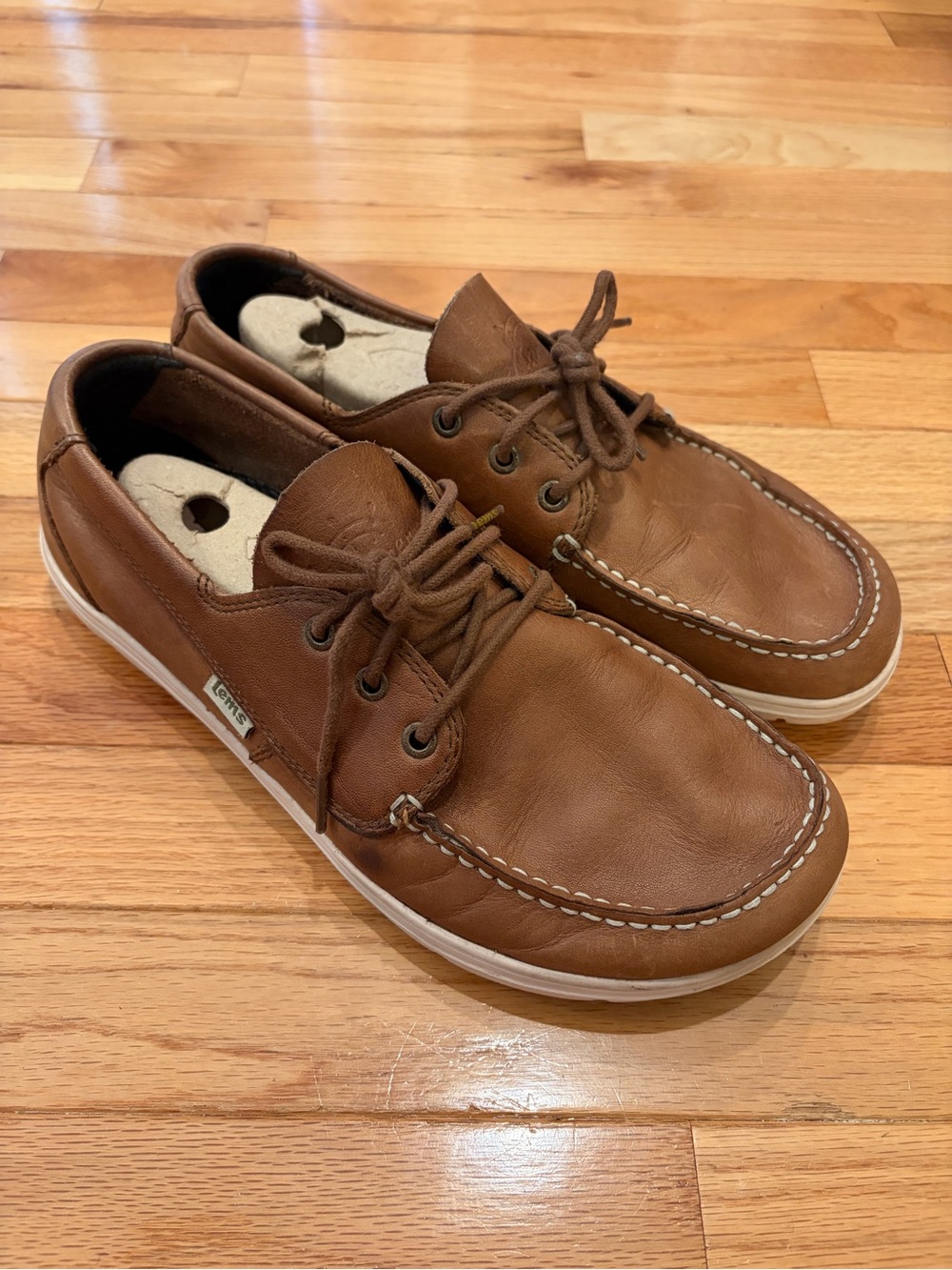 Lem’s Mariner Walnut Brown Men’s Leather Boat Shoes with White Sole